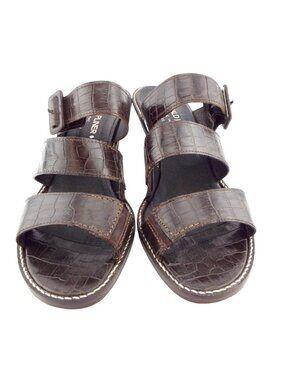 DONALD J PLINER Brown Alligator Print Leather Buckle Slide Heel Sandals 8.5